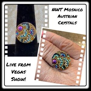 NWT Gorgeous Austrian Crystal / 925 Silver Adjustable ring from Mosaico